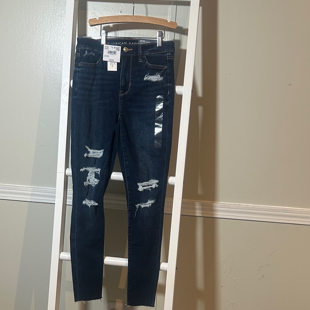 American Eagle Outfitters Distressed Dark Blue Skinny Jeans